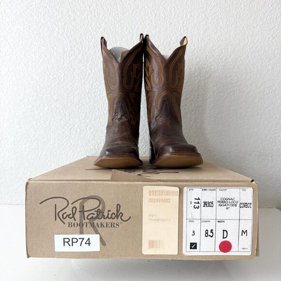NEW Rod Patrick Mens Cowboy Boots Size 8.5D Perro Loco Brown Western Square Toe - Picture 12 of 13
